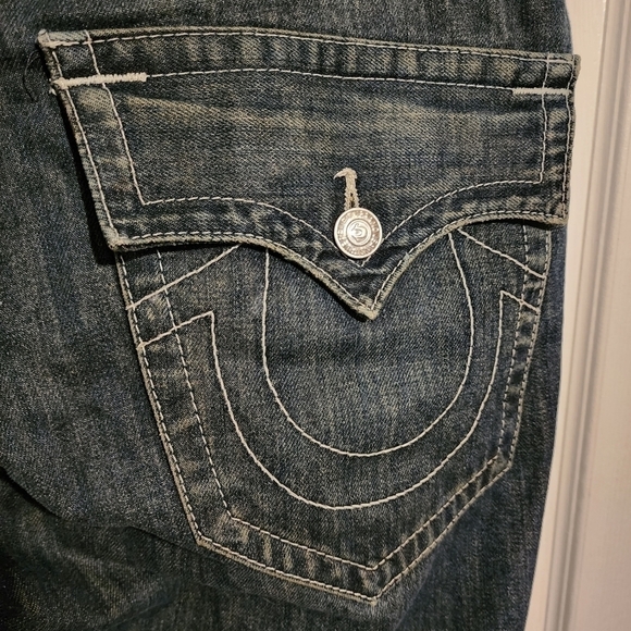 True Religion Men's Denim Blue Jeans Size 36 Slim 100% Cotton Distressed Ripped - Picture 7 of 15